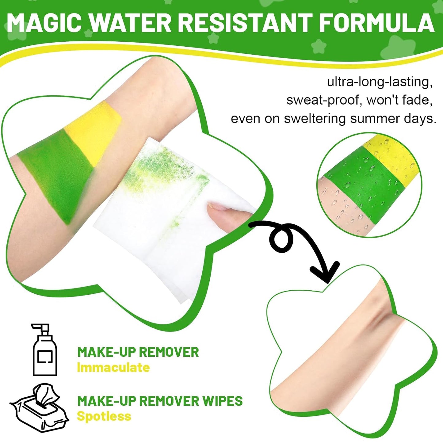 Dual-Ended Face Paint Stick - Non-Toxic, Waterproof Cream in Green & Yellow | Full-Coverage for Halloween, Cosplay & Sports