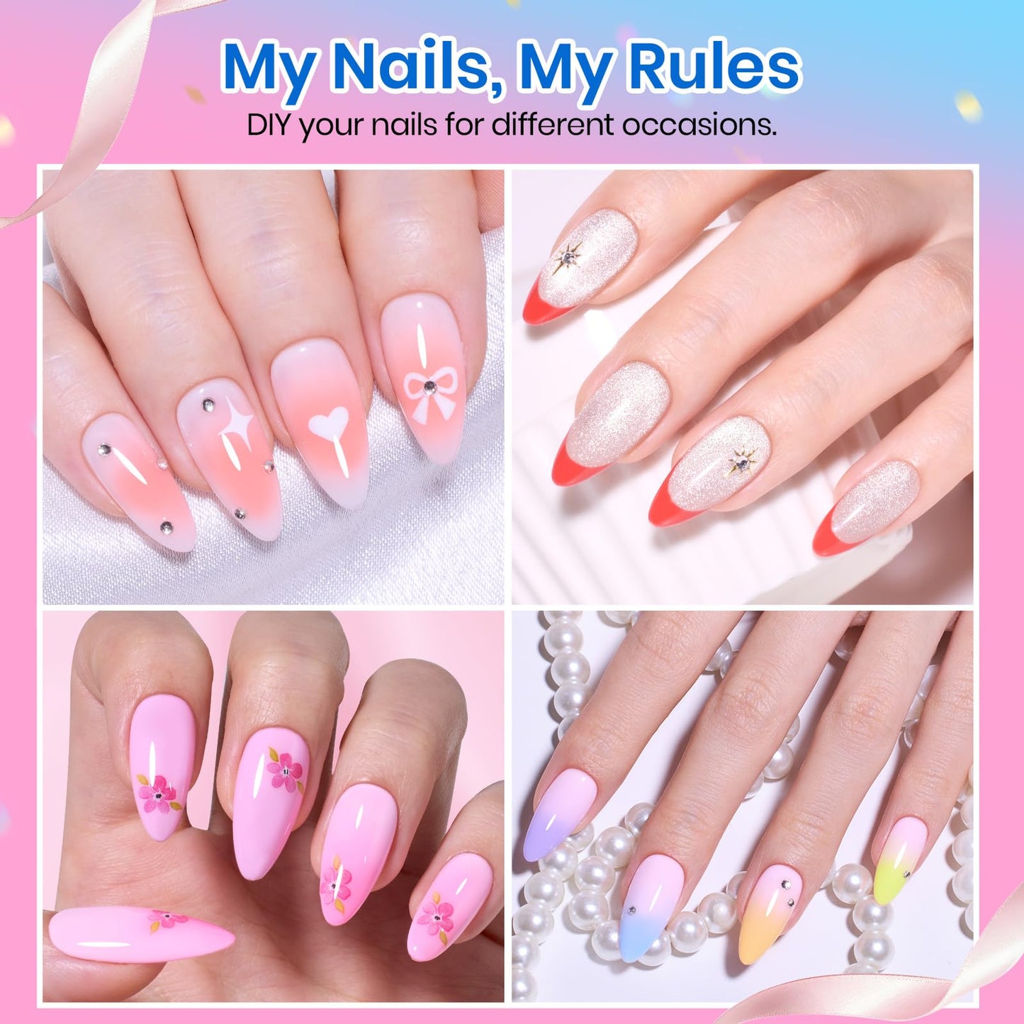 Beetles Medium Almond Nail Tips 576pcs 12 Sizes, Pre-Etched Soft Gel Nail Tips Half Matte Full Cover Press on False Nail Tips Clear Acrylic Nails Glue on Nails DIY Nail Extension Gift for Women