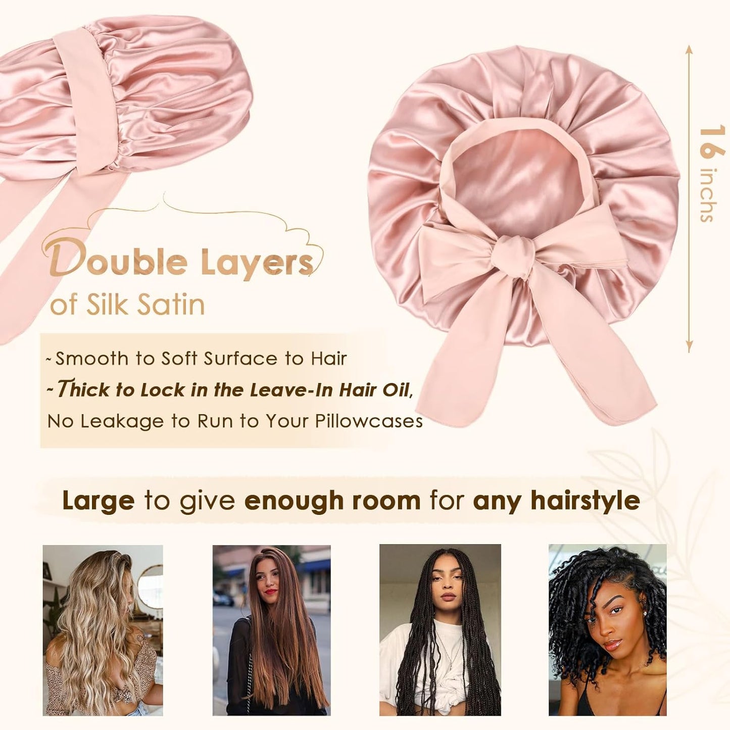 Adjustable Satin Bonnet for Sleeping | Double Layer Hair Wrap to Reduce Friction & Prevent Frizz