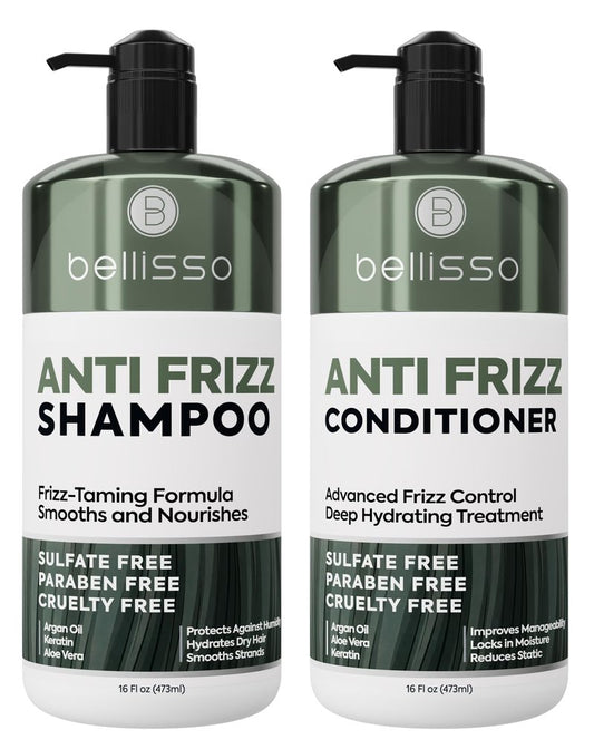 Anti Frizz Shampoo and Conditioner Set - Sulfate Free Hair Care Products for Women and Men - Frizzy Hair Control - Hydrating, Smoothing Salon Moisture - Zero Paraben Formula - 16 Fl Oz (Set of 2)
