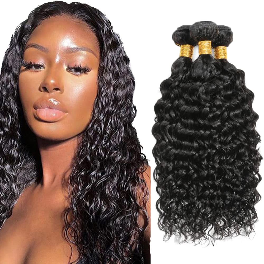32 32 32 Inch Water Wave Bundles Human Hair Bundle 3 Bundles 50 Gram/Bundle #1B Natural Black Water Wave Bundle Unprocessed Brazilian Virgin Weave Hair for Black Womnen