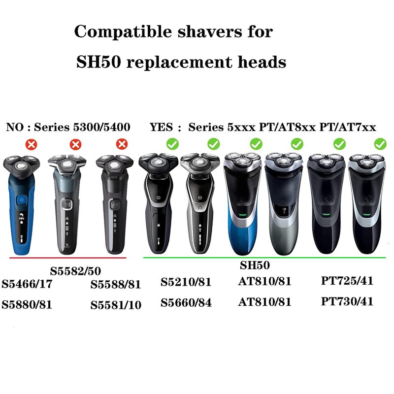 SH50 Replacement Blade Heads for Philipss Norelcos Series 5000 Electric Shavers Blades Head for AquaTouch(S5xxx) PowerTouch(PT8xx PT7xx) and AquaTouch(AT8xx AT7xx) (6 PACK)