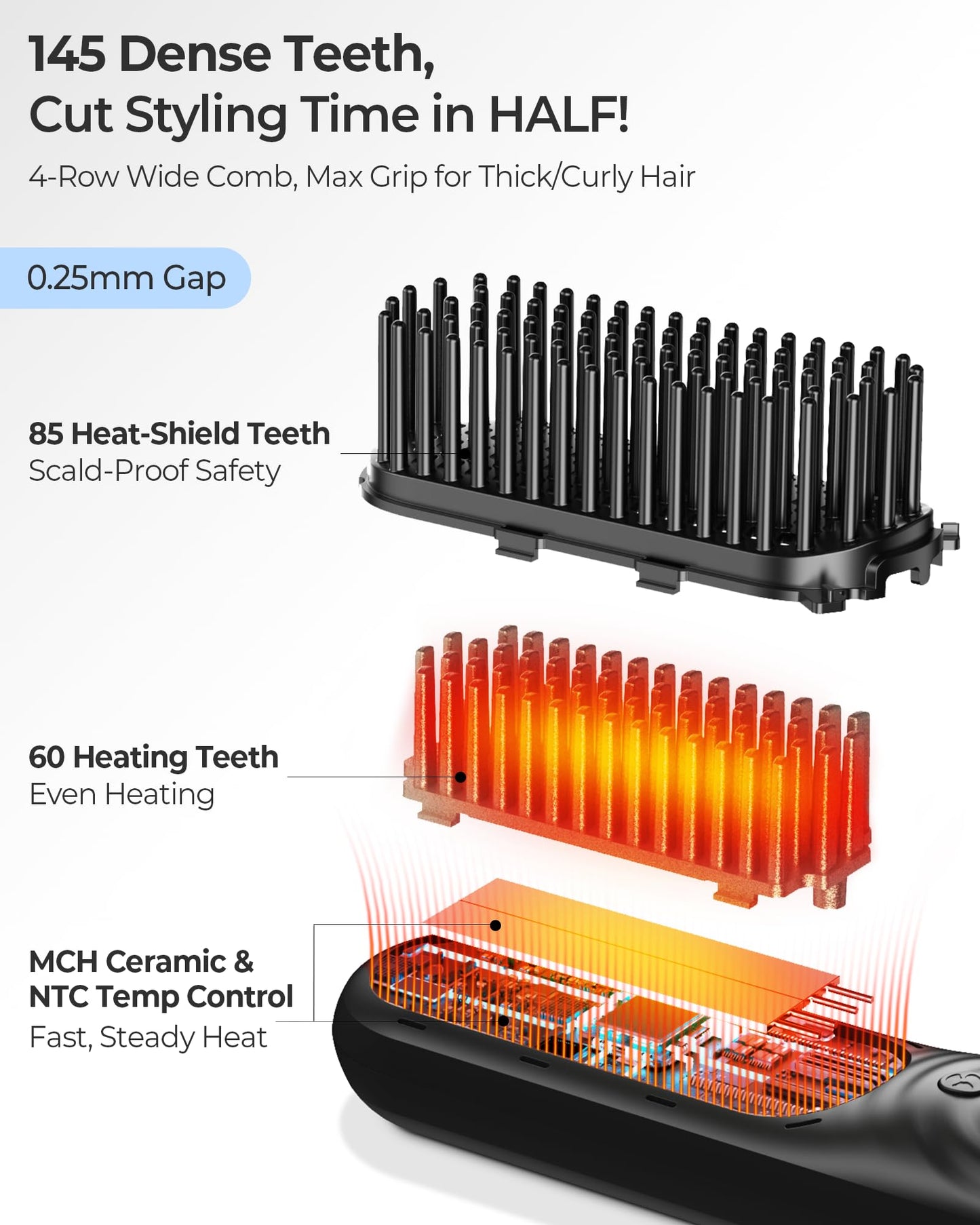 CONLWIN Cordless Hair Straightener Brush with Cool Air Long-Lasting Style, Portable Mini Travel Hair Straightener for Thick Curly Hair, 350M Negative Ions for Frizz-Free, Fast Heating, Gift for Women