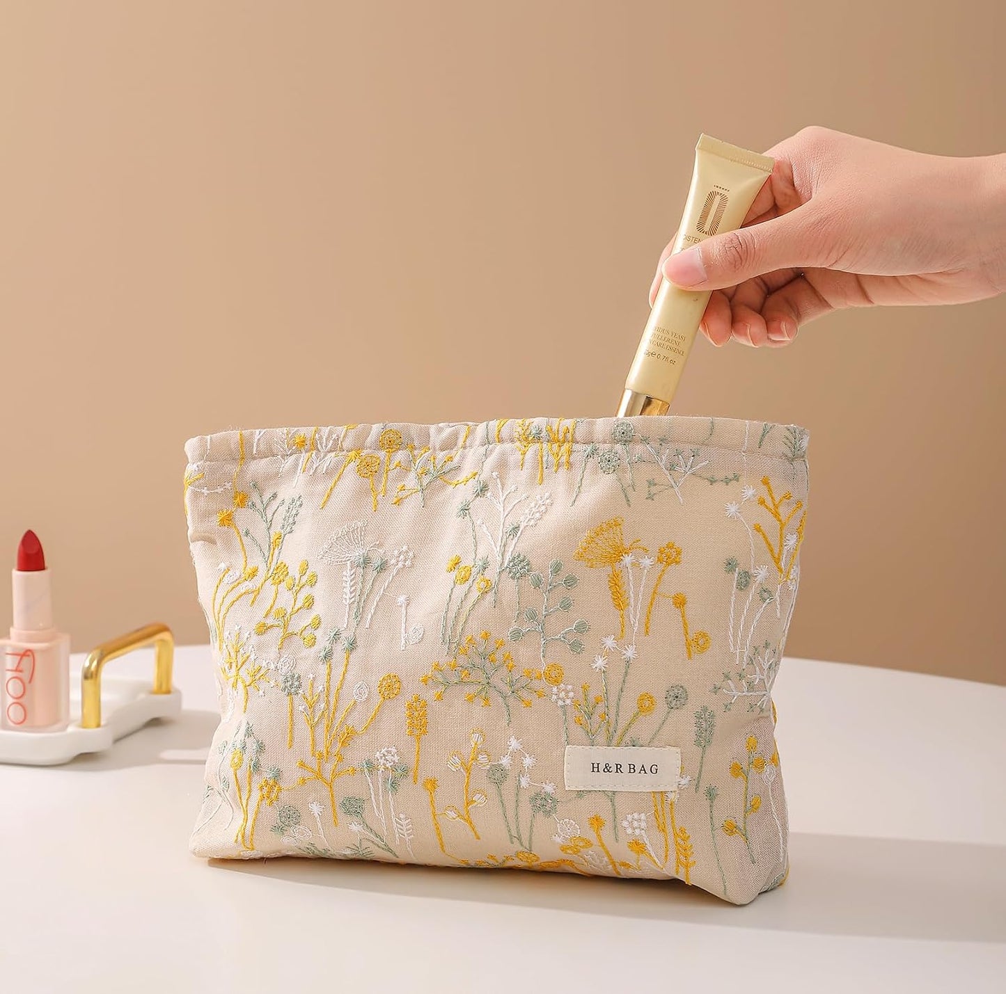 Large Floral Makeup Bag Set - 2 Pcs Travel Toiletry Organizer for Women | Embroidered Cosmetic Pouches with Zipper