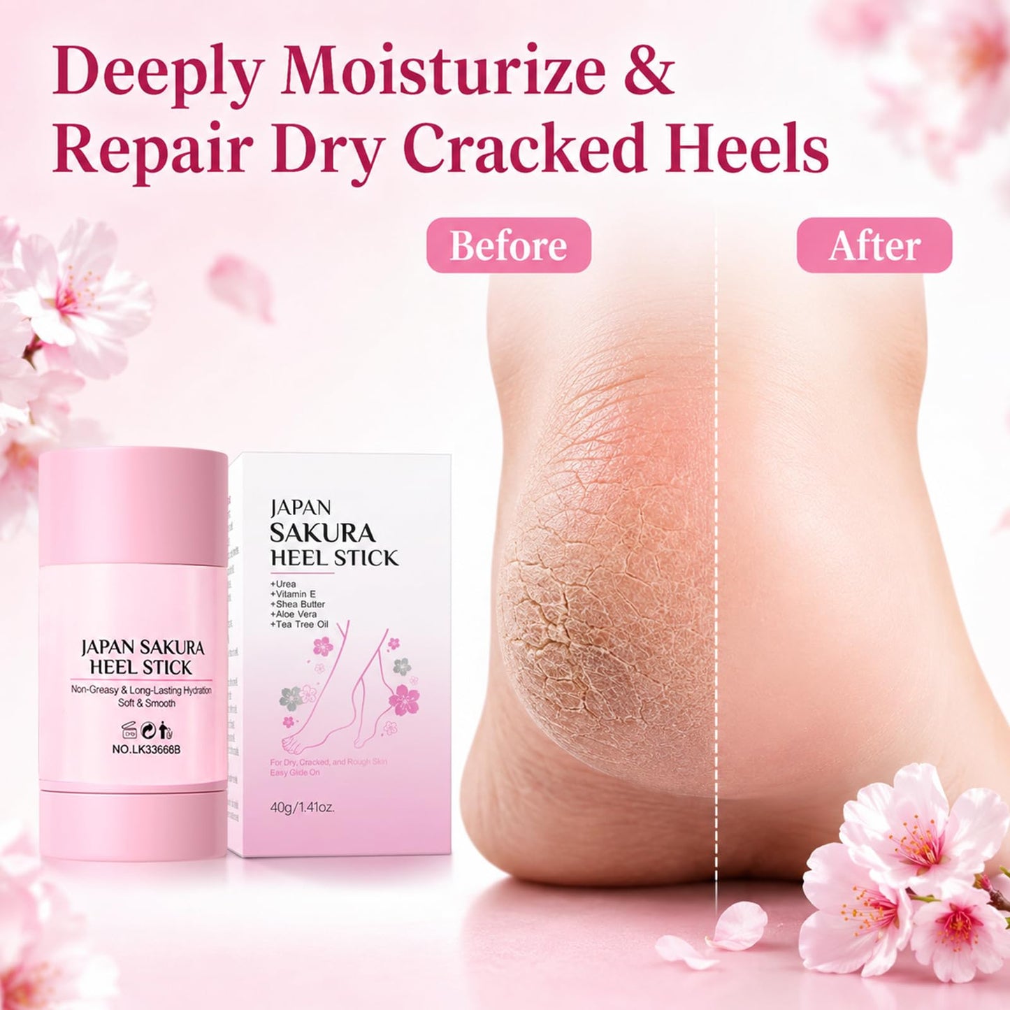 2PCS Japan Sakura Foot Heel Stick,Japan Sakura Heel Balm for Dry Cracked,Cracked Heel Repair Stick for Dry Cracked Feet & Heels Deeply Moisturize & Soften Feets for Hands,Heels,Elbows,Knees and More