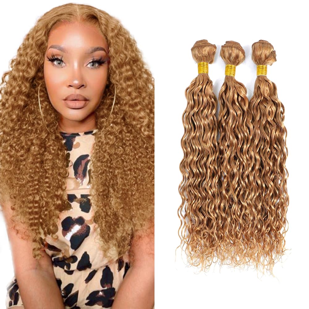 30 32 34 inch Color 27 Human Hair Bundles Blonde Water Wave Bundles #27 Wet and Wavy Bundle 150g