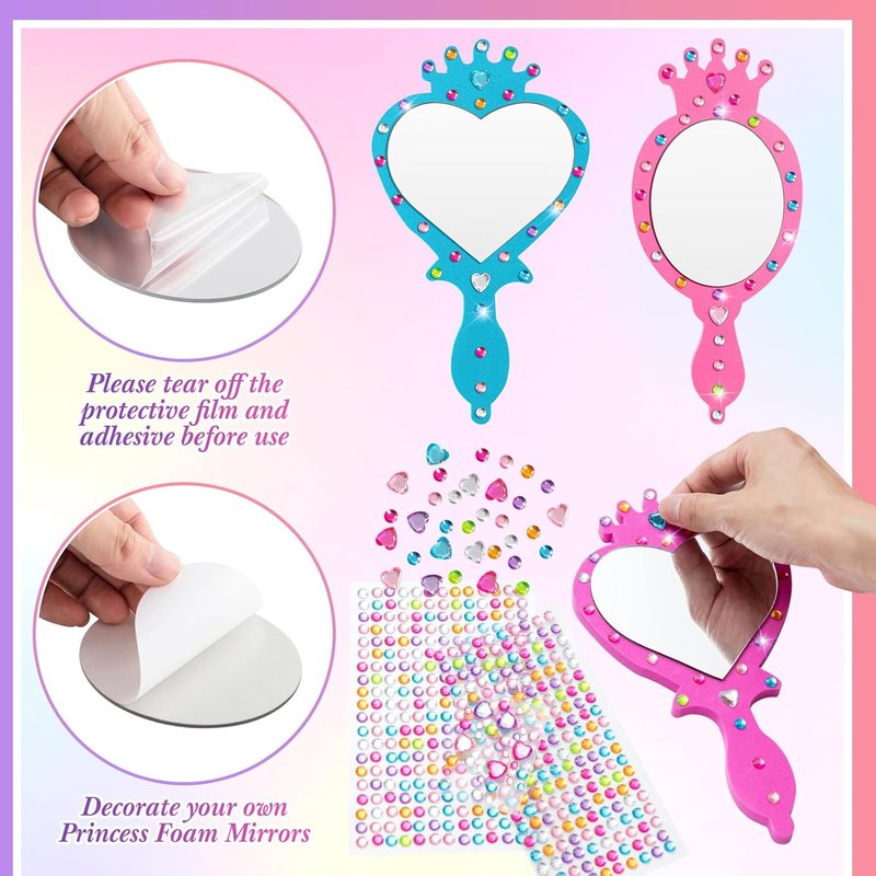 Unbreakable Kids Mirror Set - 20 Pcs DIY Foam Princess Decor | Mermaid Crafts for Party Fun