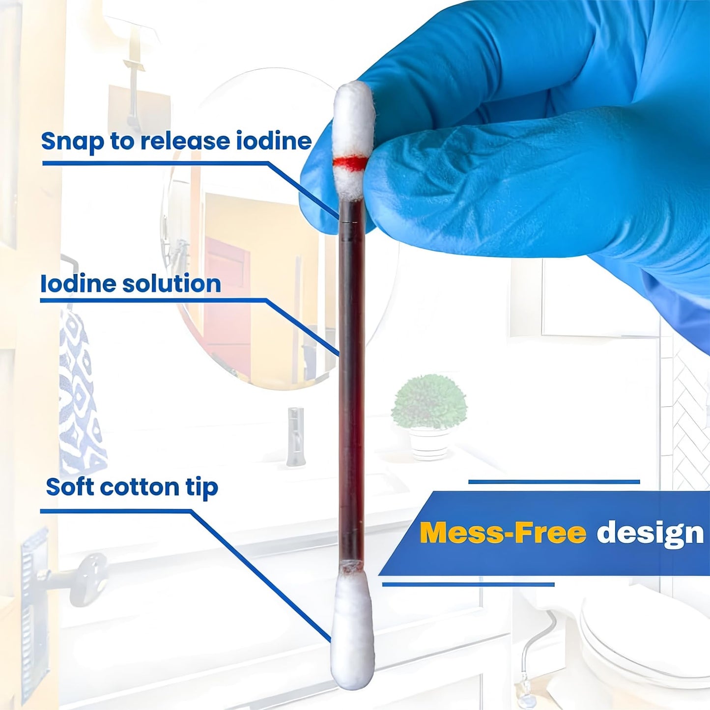 100 Sticks Povidone Iodine Swabsticks - FSA/HSA Snap-to-Activate Iodine Swabs for First Aid & Nasal Care, 10% Solution Wound Care Supplies, Individually Wrapped in Reusable Case