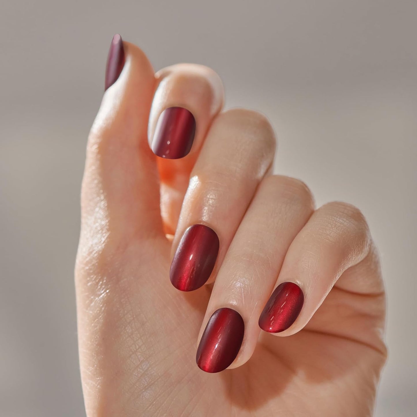 Impress Press-On Nails - Hidden Gem Red Oval, Short Size | 30 Nails, Prep Pad & Accessories