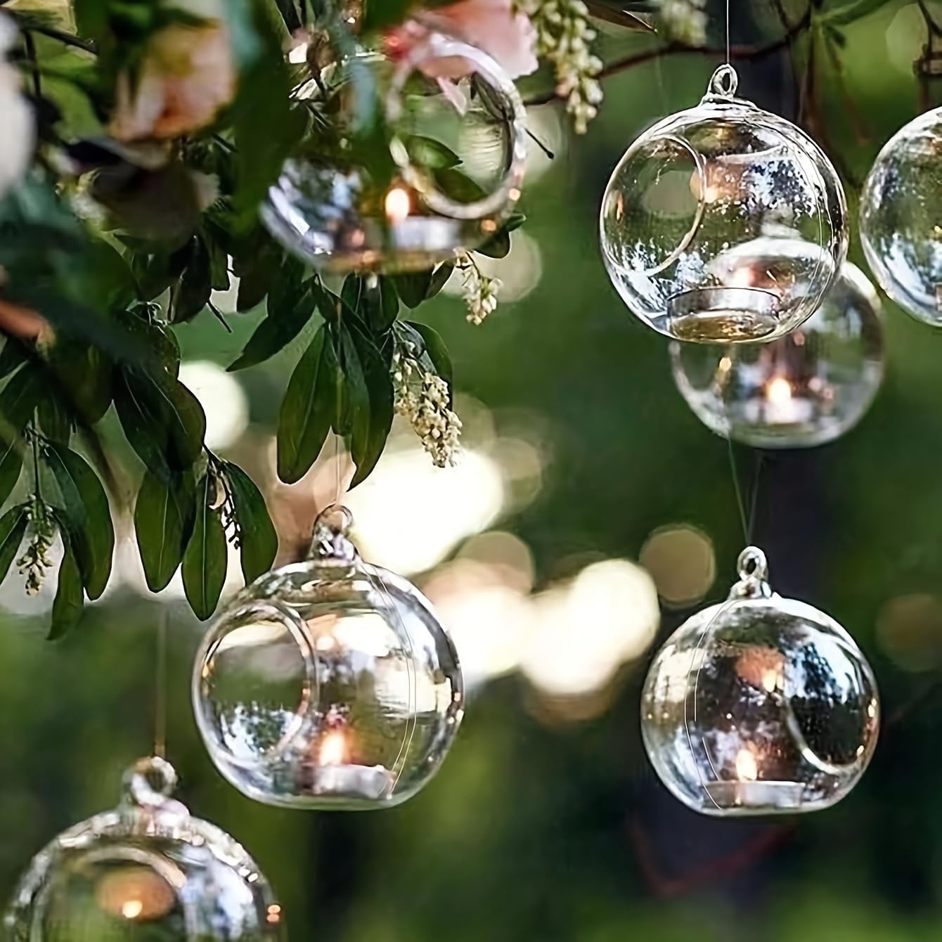 Mini Hanging Glass Tealight Candle Holder - Clear Globe Terrarium Planter | Set of 3