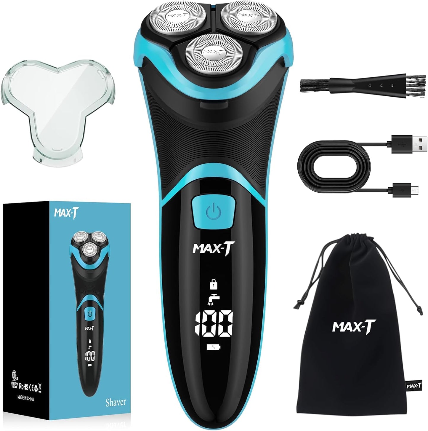 MAX-T Electric Shaver for Men - Cordless Waterproof Razor with Pop-Up Trimmer | Wet & Dry Use, Travel Case Included