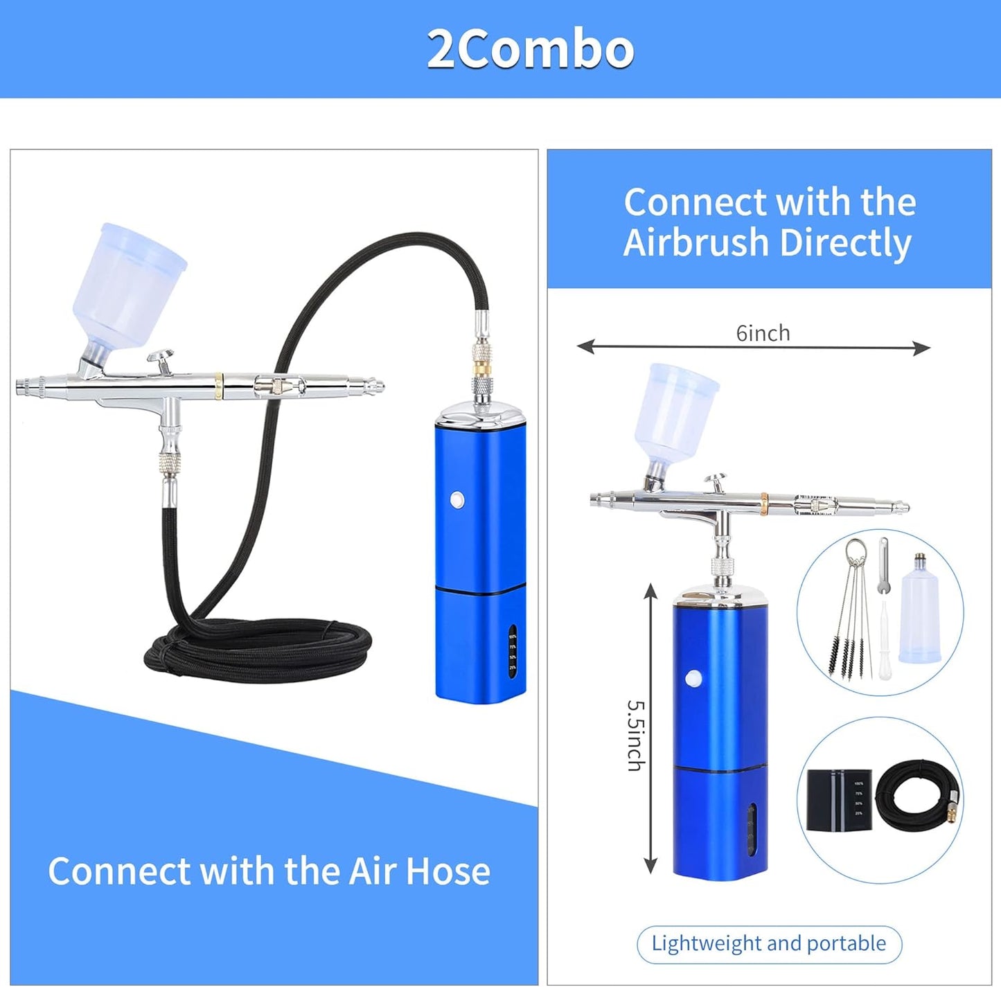 Cordless Airbrush Kit - Dual Action Rechargeable Air Brush Gun for Makeup, Art & Crafts | Portable with 2 Batteries