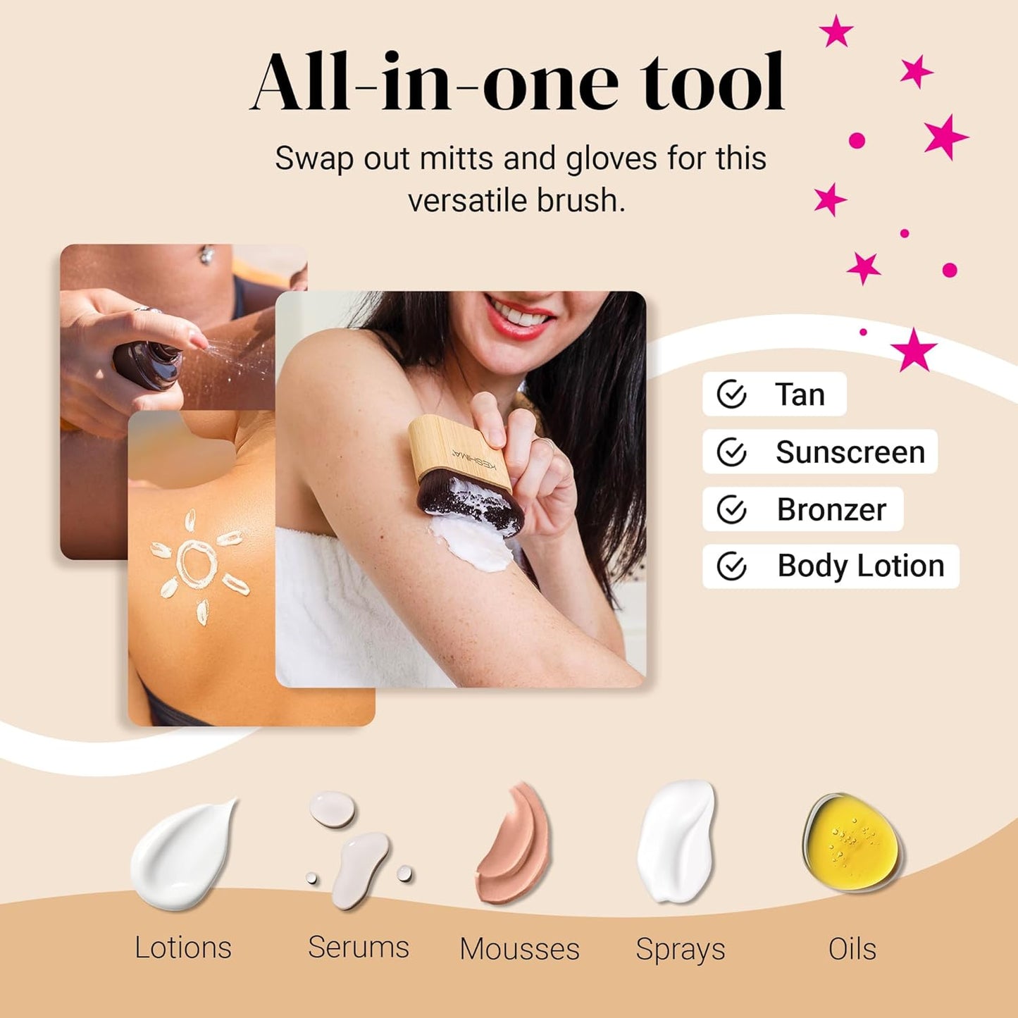 Keshima Self Tanner Brush - Large Kabuki Tan Applicator for Smooth, Even Coverage | Face & Body