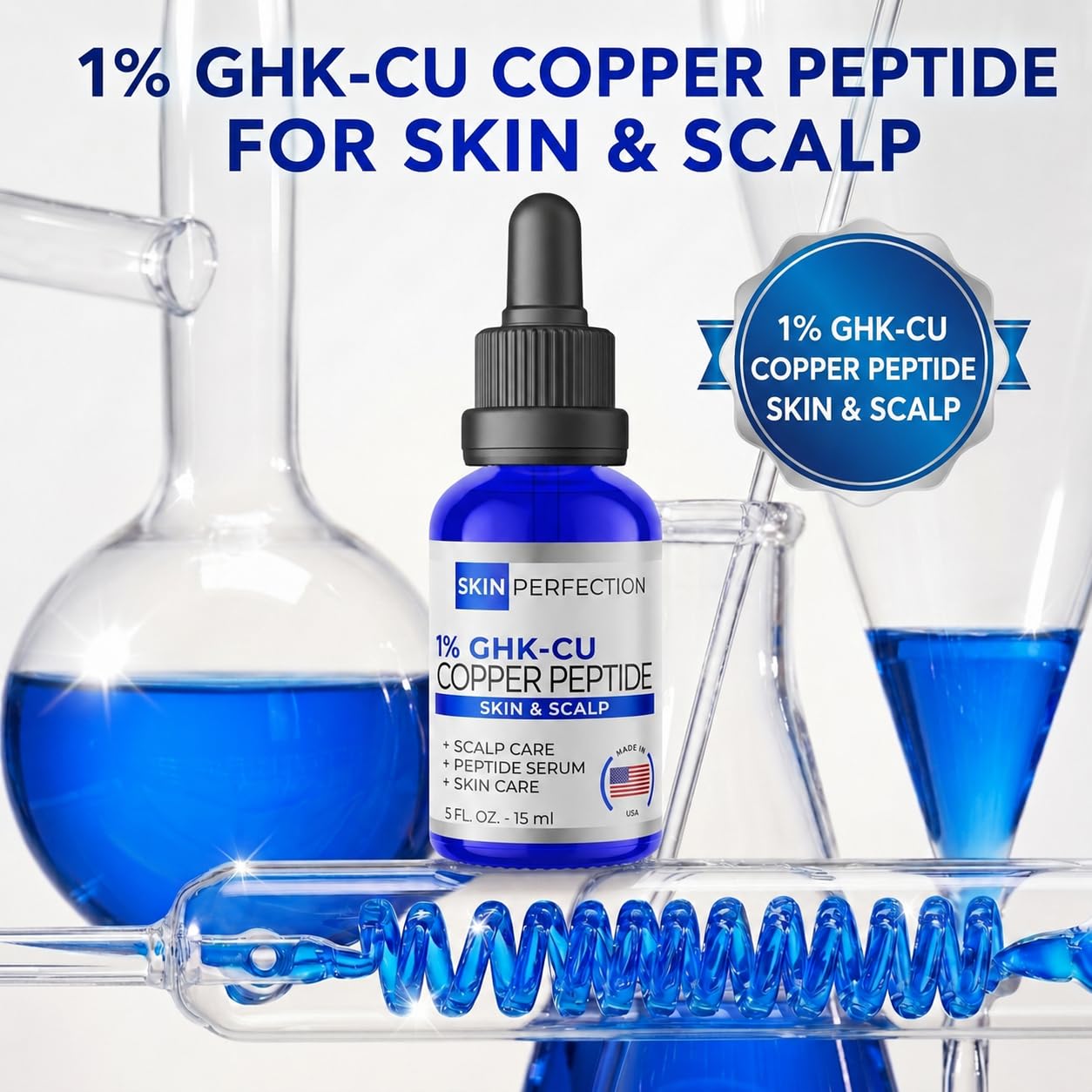 1% GHK-Cu Copper Peptide Serum - Vegan Face & Neck Treatment | 0.5 fl oz