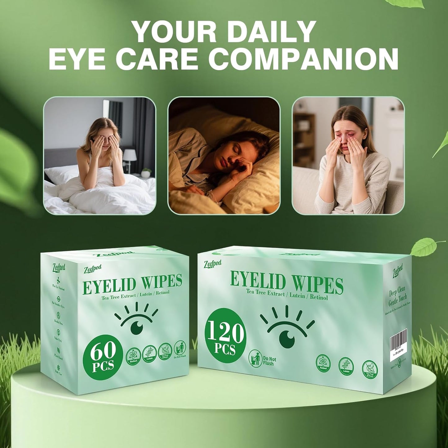 Tea Tree Oil Eyelid Wipes - 120 Individually Wrapped Soothing Eye Cleaning Wipes | Hydrating for Sensitive Eyes