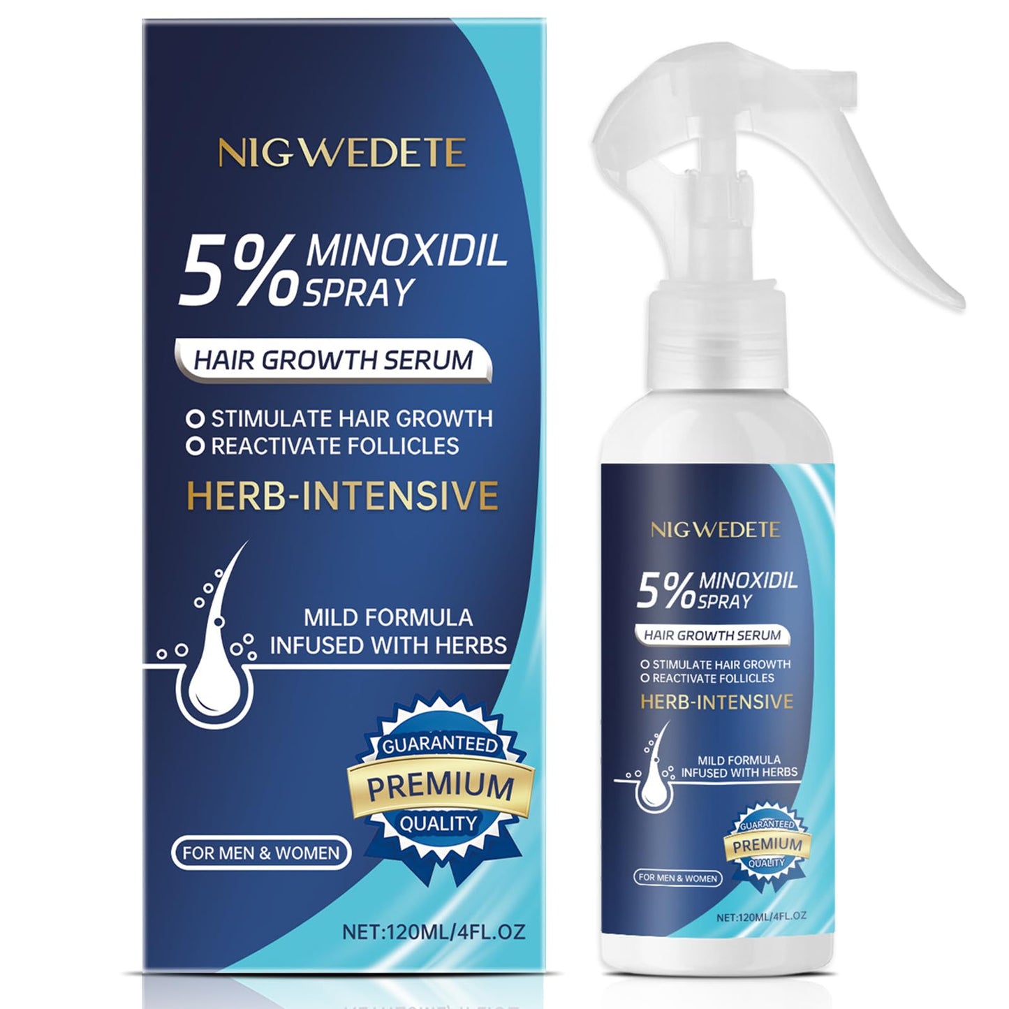Nigwedete Minoxidil 5% for Men (120 ML), Advanced Minoxidil Spray with Provitamin B5 and Castor Seed Extract, Minoxidil Extract Serum for Hair Loss, Beard Restoration