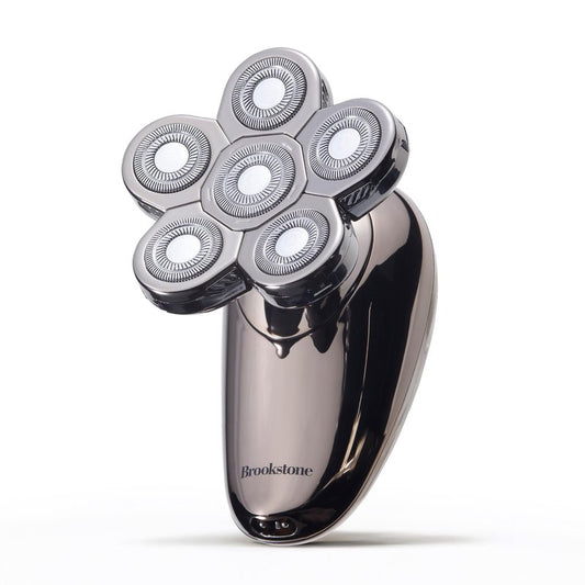 Brookstone - 6-Head Flex Shaver, Close Shave with Pivoting Heads & Rechargeable Battery for Smooth, Comfortable Grooming (Black)