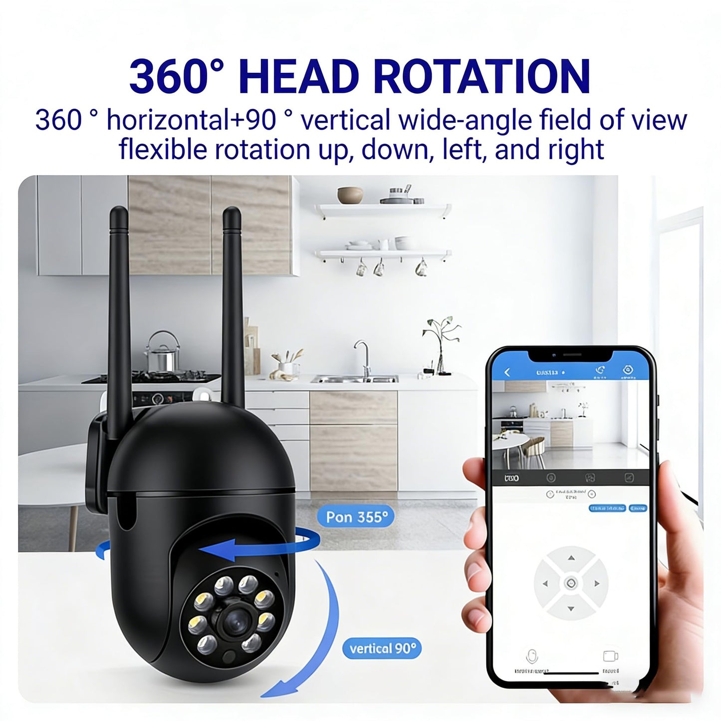 Outdoor Security Camera 1080P Dome 2.4GHz WiFi Waterproof 360 Degree View Motion Detection 2-Way Audio for Home Yard, Black