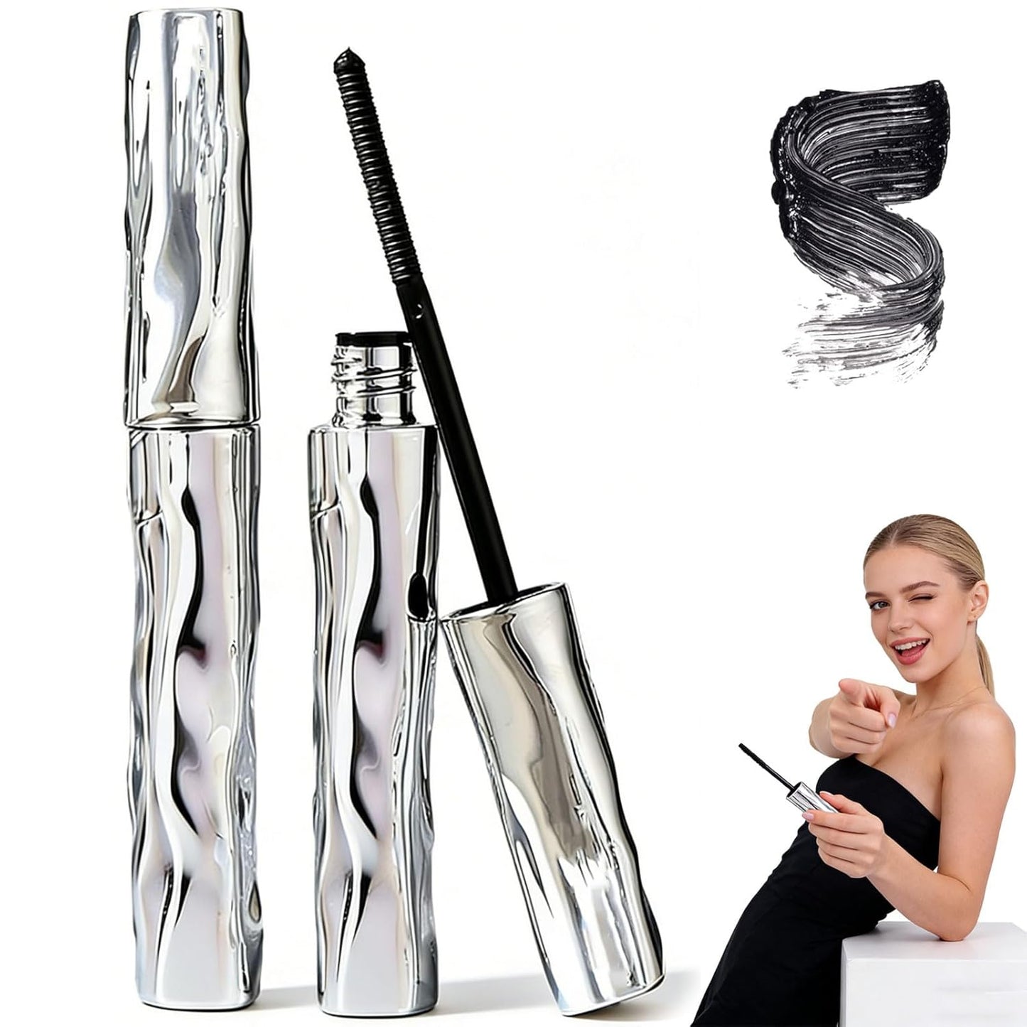 Waterproof Fiber Mascara - Volume & Length Without Clumping | Tubular Curling, Non-Smudging, Black