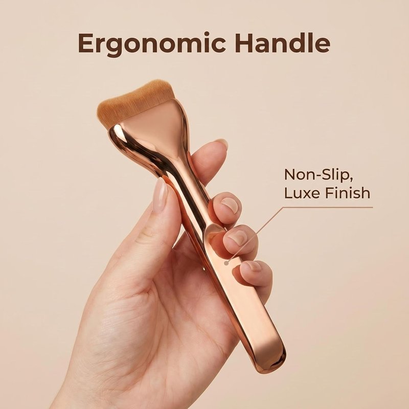 Angled Flat Kabuki Foundation Brush - Liquid Makeup Applicator for Seamless Blending | Bronze Finish