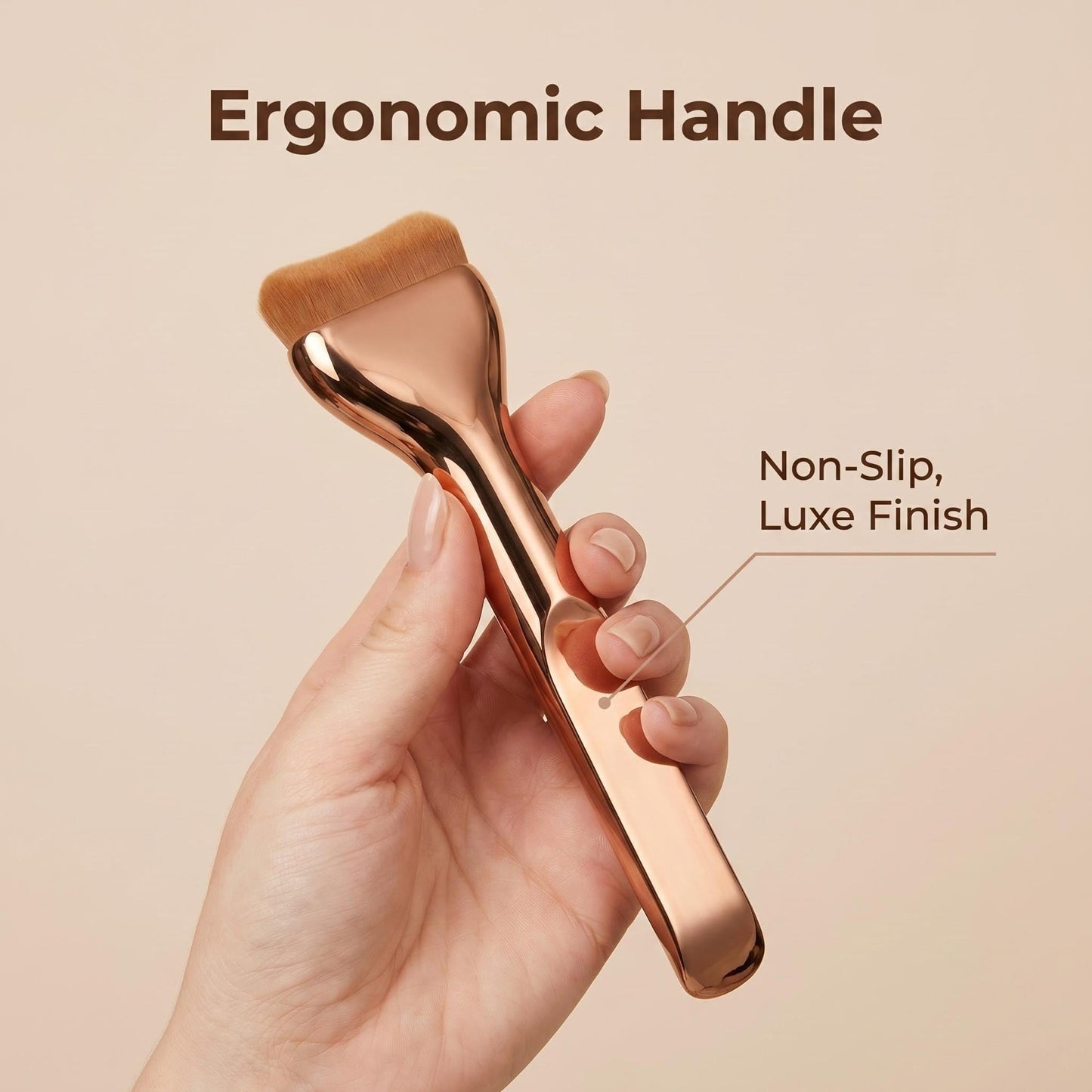 Angled Flat Kabuki Foundation Brush for Liquid Makeup PRO Curve Face Kabuki Foundation Concealer & Contour Brush Makeup Brush for Seamless Blend (Bronze)