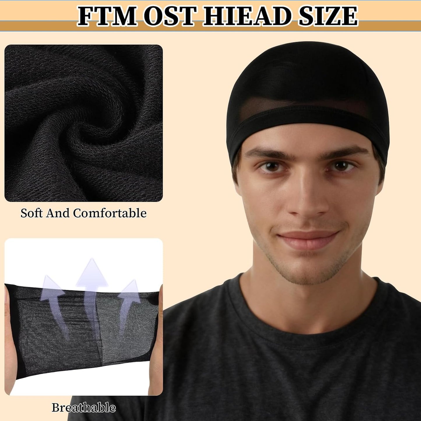 Wave Caps for Men - Stretchy Nylon Skull Cap for Sleep | Anti-Slip, Breathable, 10/20/50 Pcs