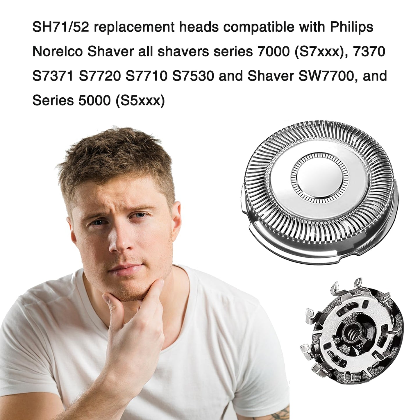SH71/70 Replacement Head Shaver Compatible with Phillips Norelco Series 7000 and angular-shaped 5000 (S5xxx), SH71/70 Blades for Philips 7000 Replacement Heads for 7500 7530 S7370 S7371, 6-Pack