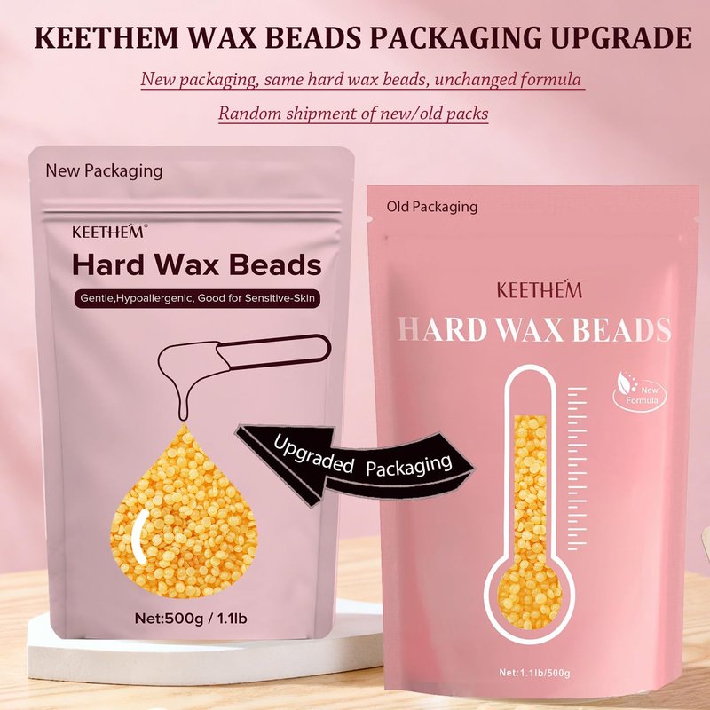 Keethem 500g/1.1lb Wax Beads Suitable for Coarse Hair Removal,Hard Wax Beads Brazilian Bikini Waxing At Home, Wax Beans for Women Men Face, Eyebrow, Body, Legs, Armpit(Honey)