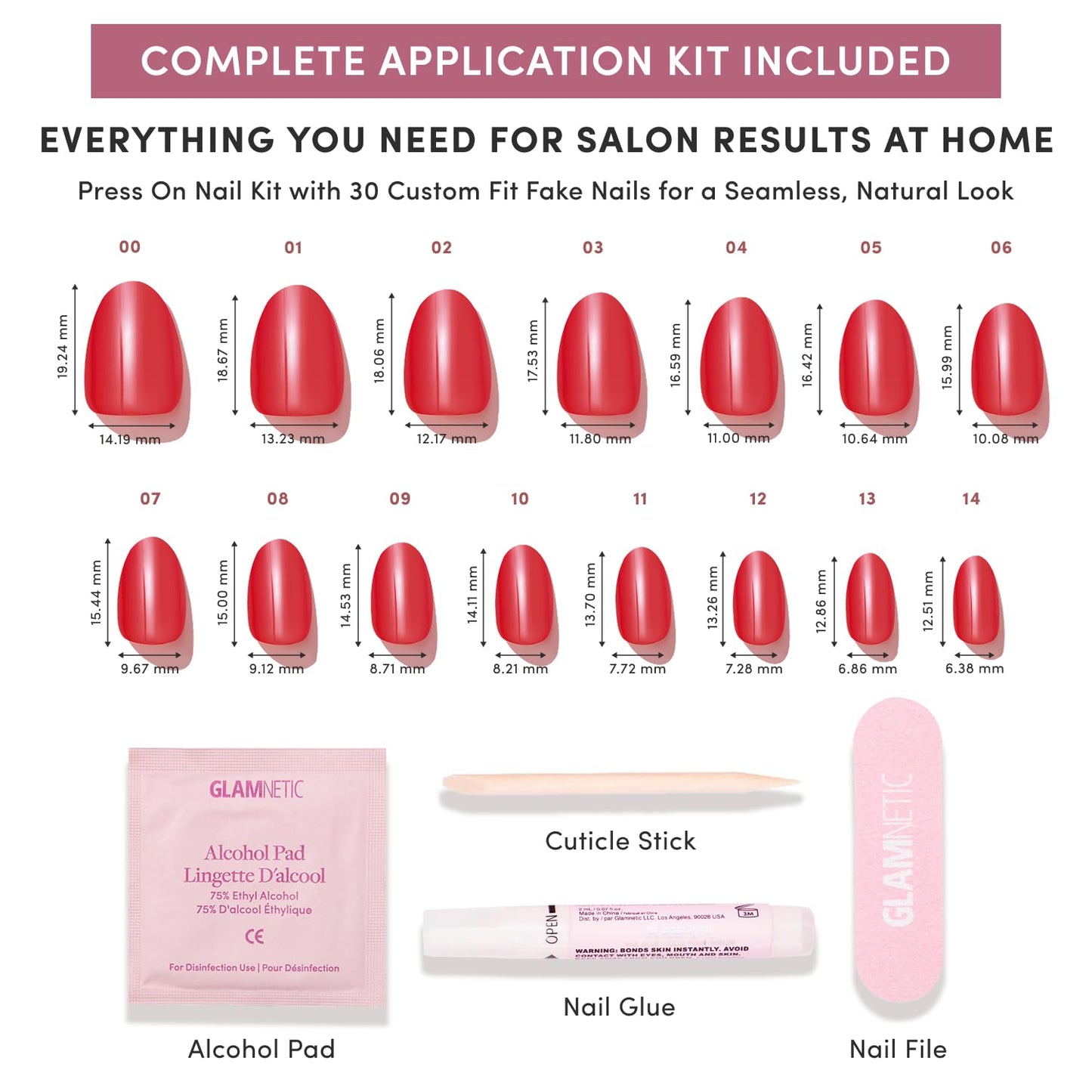 Glamnetic Red Icon Press On Nails - Short Oval Fake Nails | 30 Pc Kit