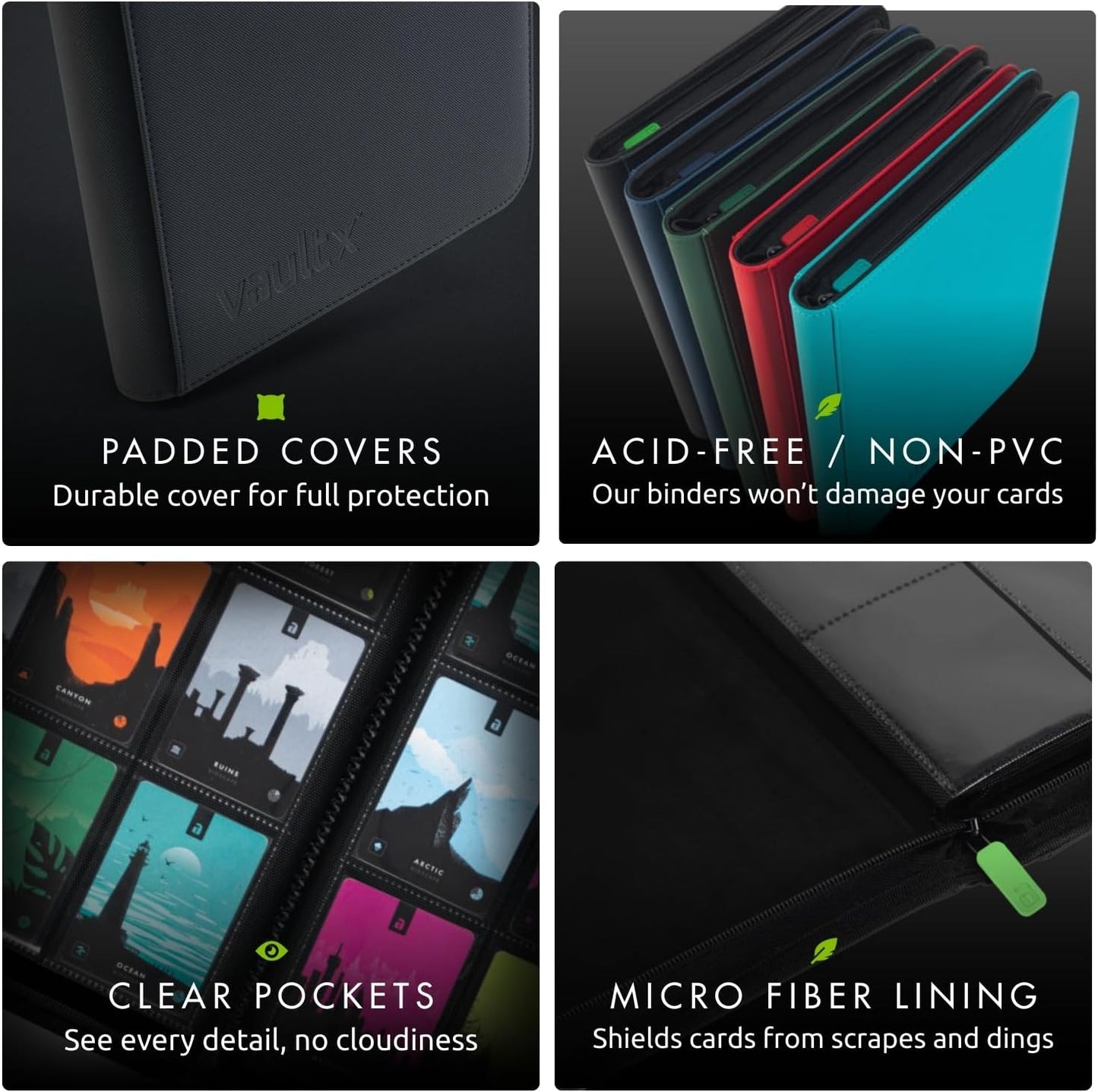 Vault X 9 Pocket Zip Binder - Durable Exo-Tec Material, Holds 360 Cards | Black, 20 Side-Loading Pages