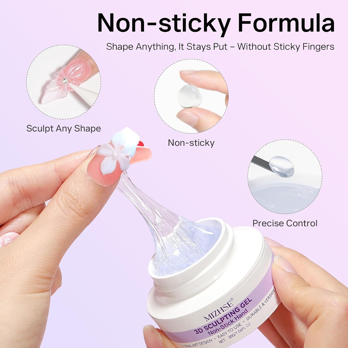 MIZHSE 3D Gel Nail Art - Clear Sculpting Gel for UV/LED Nails | Non-Sticky Molding Gel, 30g