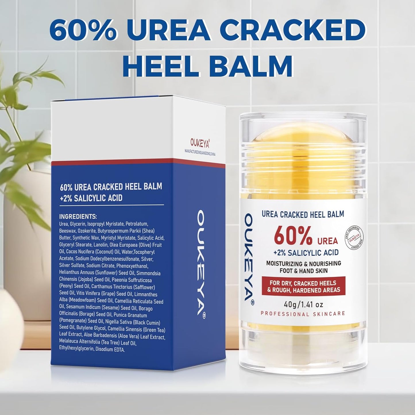 Urea Cream 60% with 2% Salicylic Acid - Maximum Strength Exfoliating Moisturizer for Dry Cracked Heels, Hands, Knees | 1.41oz