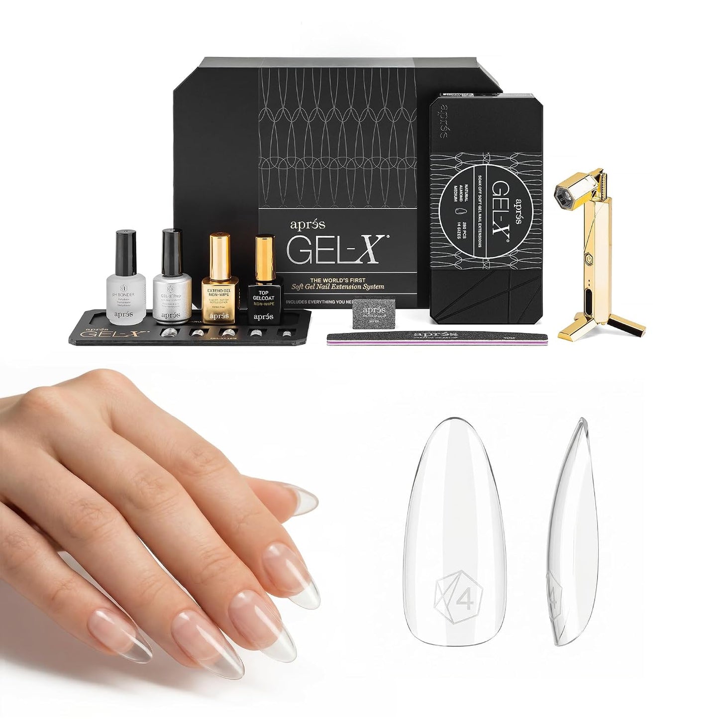 Aprés Gel-X Nail Extension Starter Kit - 14 Sizes 00-9 & Half Sizes | Soft Gel-X Tips, HEMA/TPO-Free, Natural Almond Medium