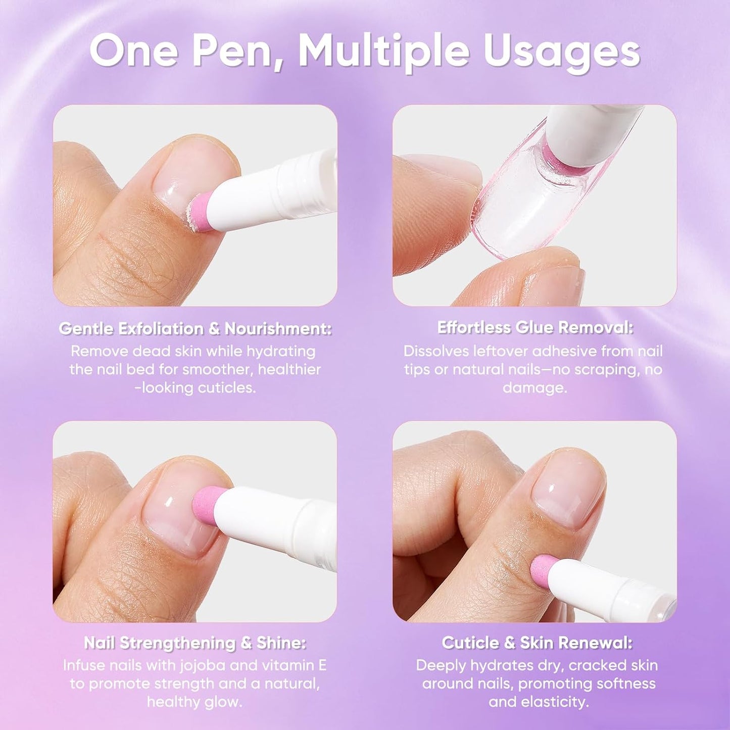 Cuticle Oil Pusher Pen - 2-in-1 Nail Care Tool with Jojoba & Almond Oils | Lavender, Perfect for At-Home or On-the-Go Manicures