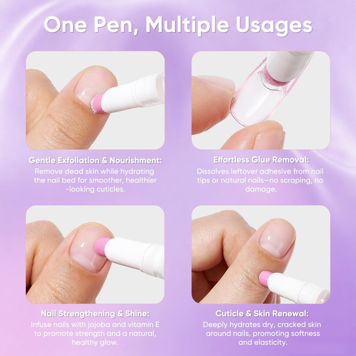 SASSYTIP Cuticle Oil Pusher Pen 2-in-1 Clean & Moisturize | Removes Dead Skin & Dirt from Nail Edges | Nourishing Jojoba & Almond Oils | At-Home or On-the-Go Manicure for Women & Men (Lavender)