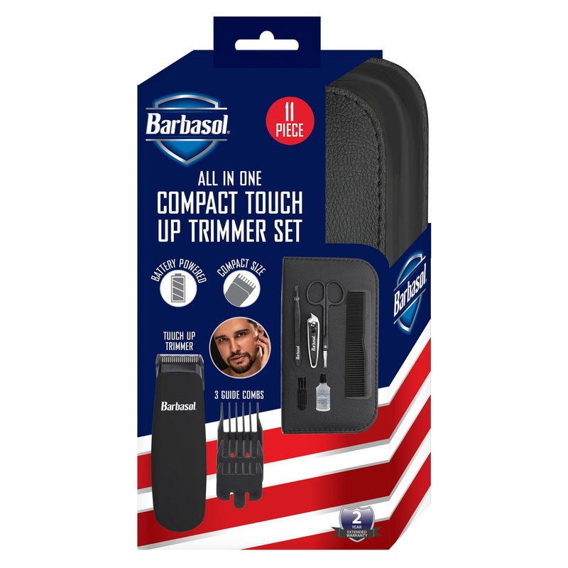 Barbasol Grooming Kit for Men, 11 Piece Men’s Grooming and Manicure Travel Set, includes Trimmer Clippers, 3 Clipper Guards, Nail Clippers, Cuticle Scissors, Tweezers, Comb and More, Black