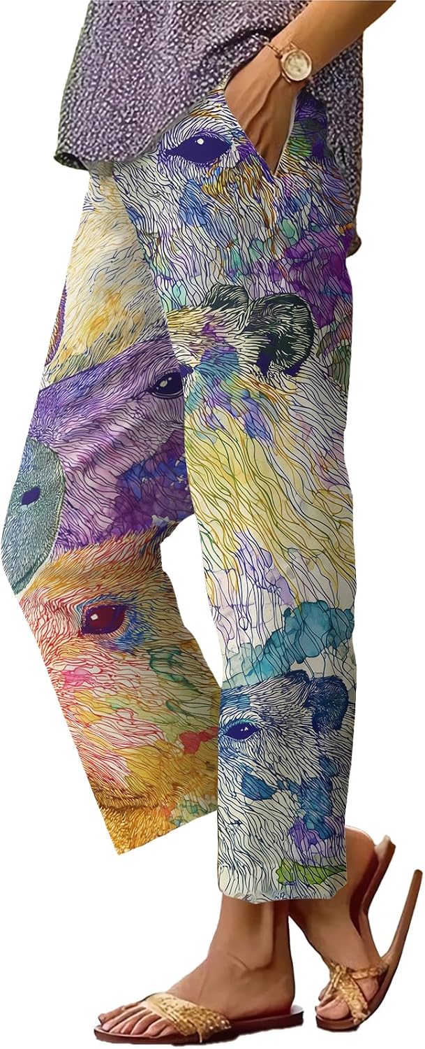 Womens Plus Size Floral Boho Capris - Elastic Waist Beach Trousers | Casual Summer Pants