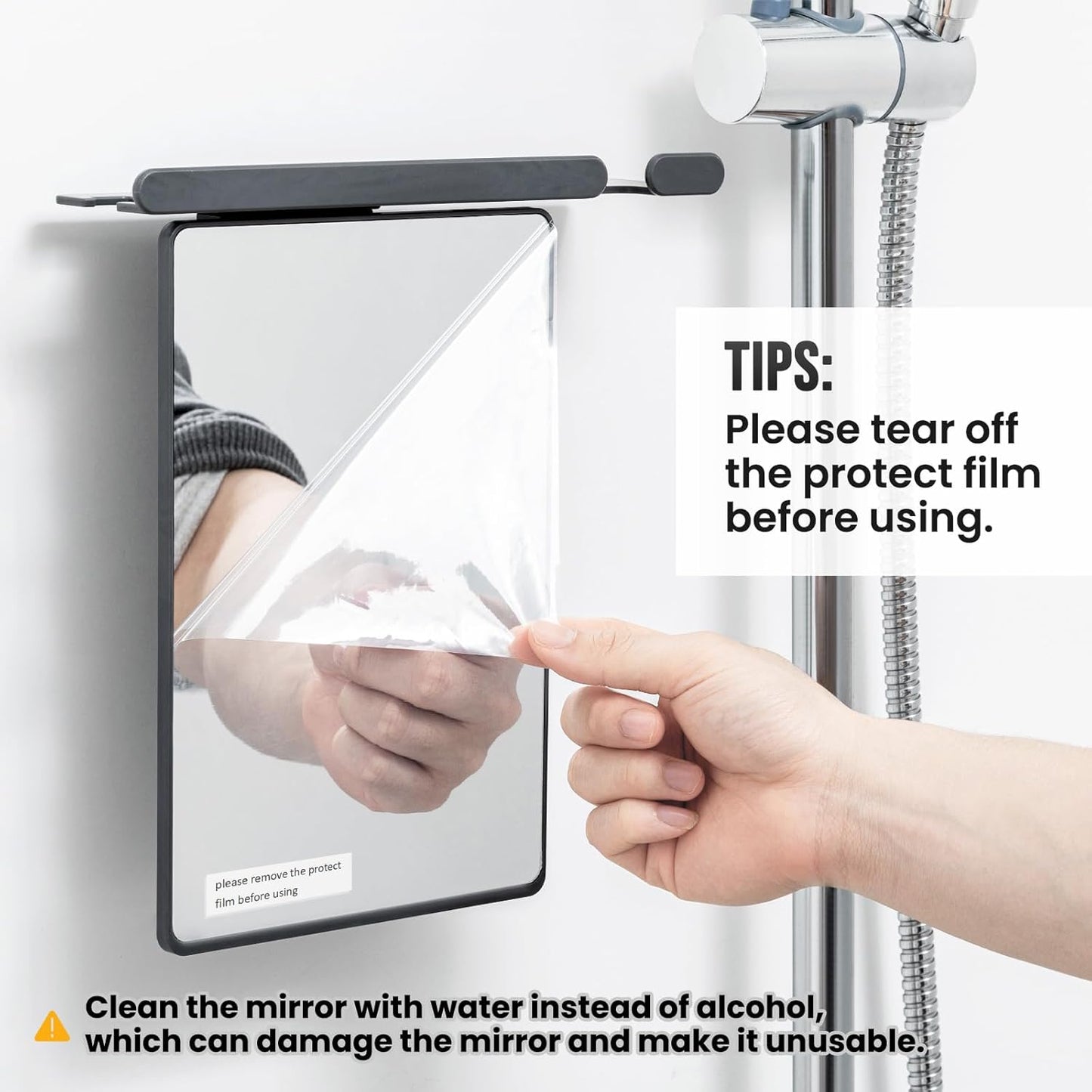 Fogless Shower Mirror for Shaving - Anti-Fog, Wall-Mounted with Powerful Suction | Shatterproof, Grey
