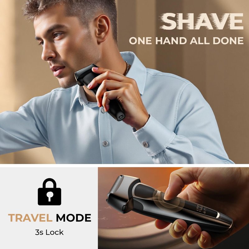 FNDNA Rechargeable Electric Razor for Men: Floating Foil Shavers with LED Display - Waterproof Wet Dry - 30° Precision Blades, Travel Lock