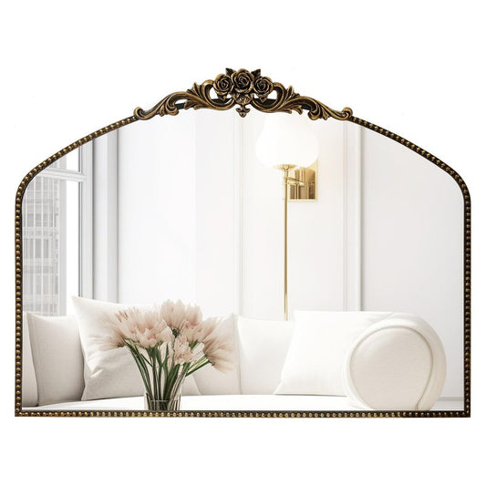 AIXI HOME Black Arched Mirror, 40" x 30" Traditional Vintage Antique Mantel Mirror with Ornate Metal Frame, Baroque Wall Mounted Mirror for Entryway/Fireplace/Hallway/Bathroom/Living Room/Bedroom