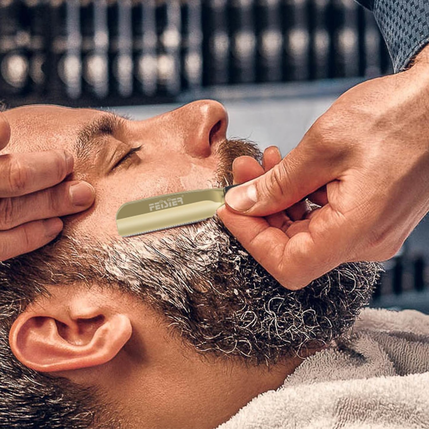 FEISIER Straight Razors for Men, Professional Straight Single Edge Razor Kit, Silicone Handle Straight Razor with Guard,Stainless Steel Barber Razor for Shaving,Salon Shavette,10 Blades Included