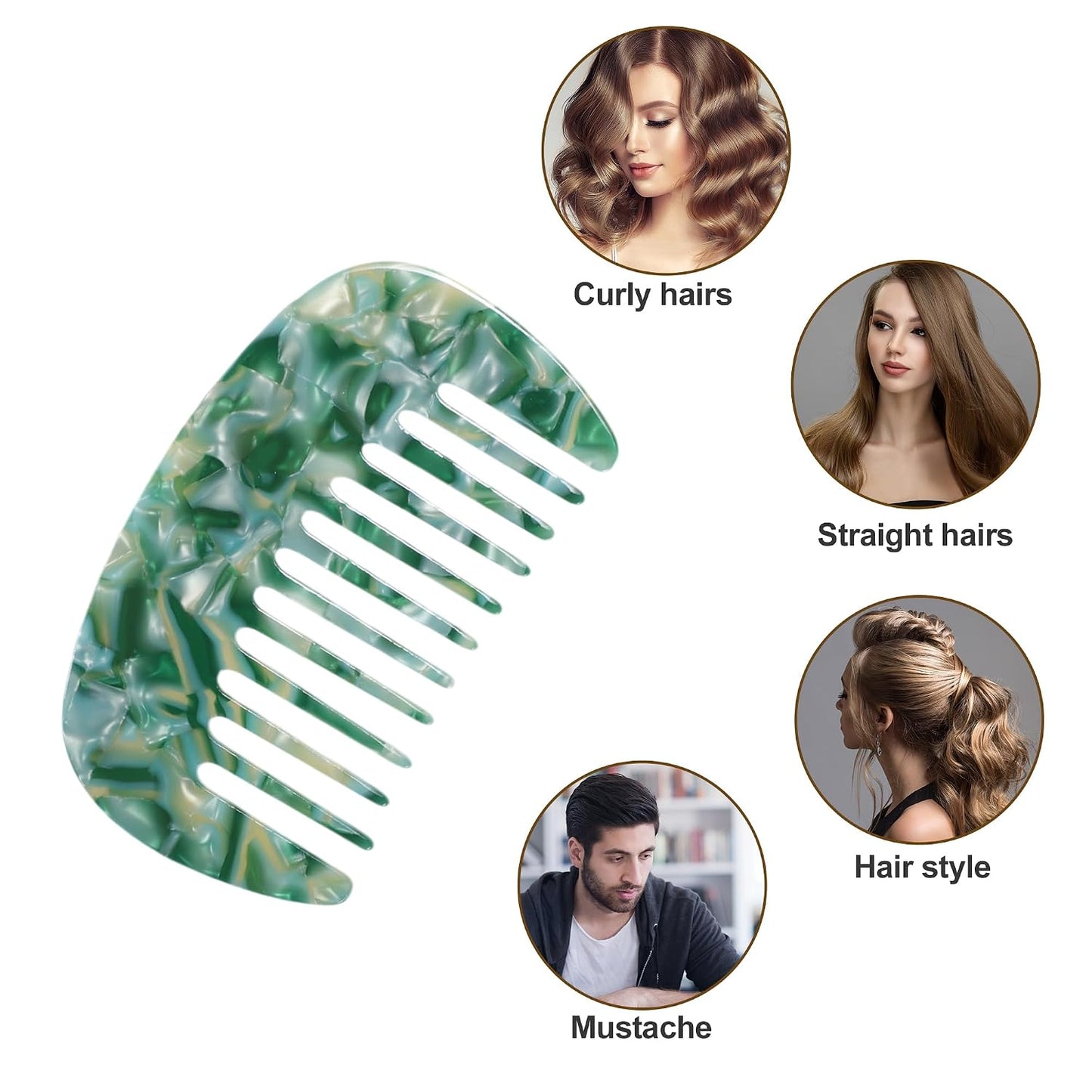 Wide Tooth Comb for Thick Curly Hair - Anti-Static Travel Comb | Emerald Green