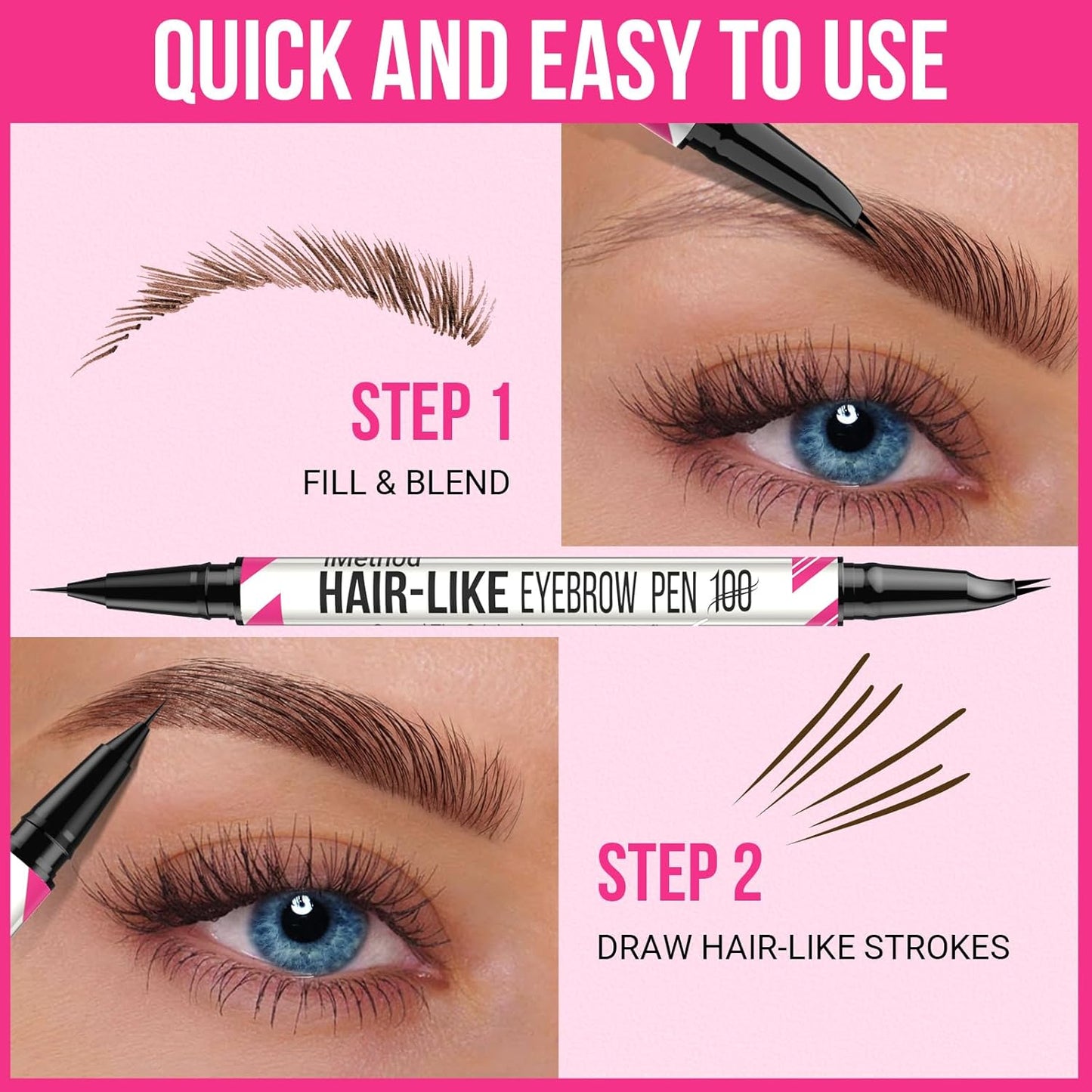 iMethod Curved Eyebrow Pen - Dual-Ended Microblading Pencil for Natural Hair-Like Brows | Dark Brown, All-Day Wear