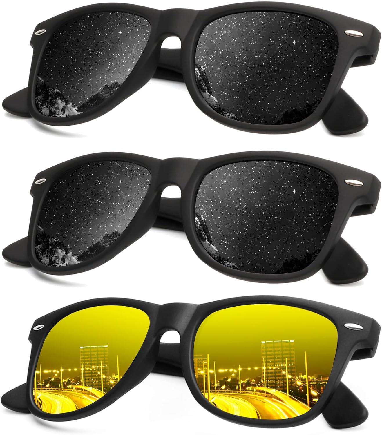KALIYADI Polarized Sunglasses - Matte Finish, UV Blocking, Color Mirror Lenses | 3-Pack for Men & Women