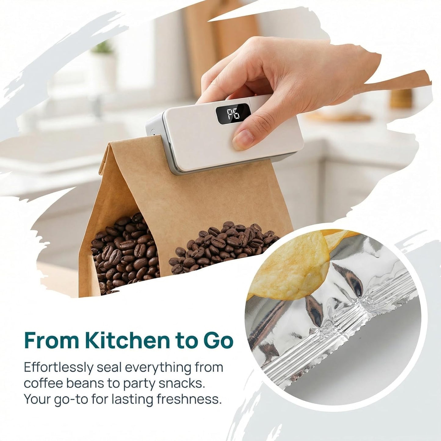 Mini Bag Sealer - Digital Display Resealing Machine for Food Storage | White