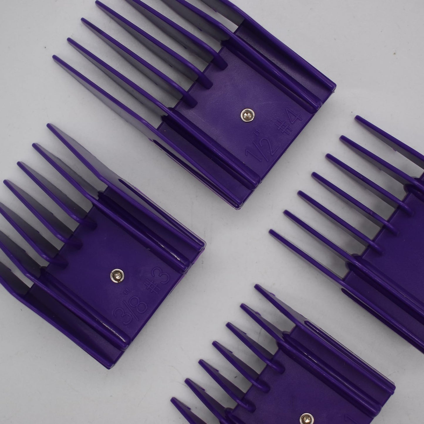 4 Pieces Professional A5-Style Animal Clipper Attachment Guard Guide Cutting Combs Set 76926-900, 1/8", 1/4", 3/8", 1/2", Compatible with Oster Classic 76 A5 Andis AG BG Wahl KM Pet Groomers (Purple)