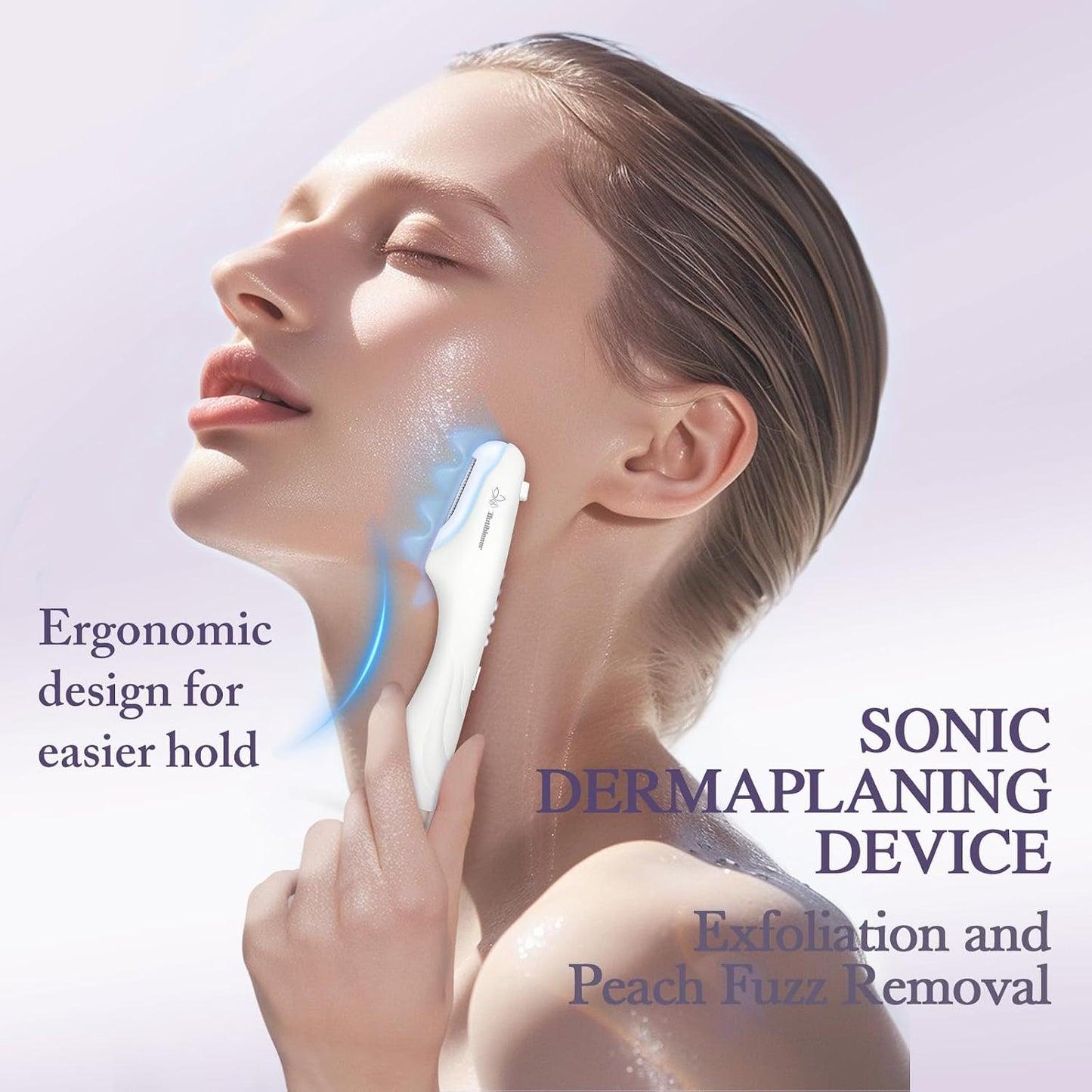Sonic Dermaplane Razor for Women - Facial Hair Removal Tool with 12 Blades | White & Gold Accent