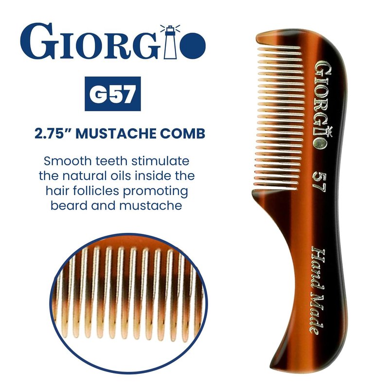 Giorgio G57 Extra Small 2.75 Inch Men's Fine Toothed Beard and Mustache Comb for Facial Hair Grooming and Styling. Wallet Pocket Comb Handmade of Quality Durable Cellulose, Saw-Cut and Hand Polished