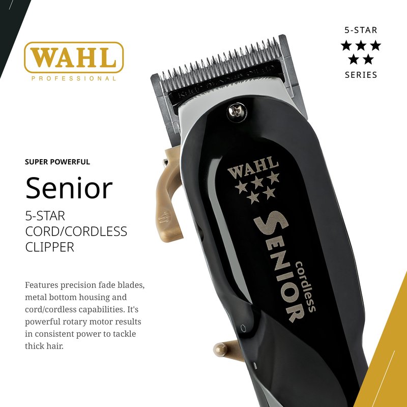 Wahl Professional 5 Star Cordless Senior Clipper, Precision Fade Blades, Metal Housing, 80-Minute Run Time