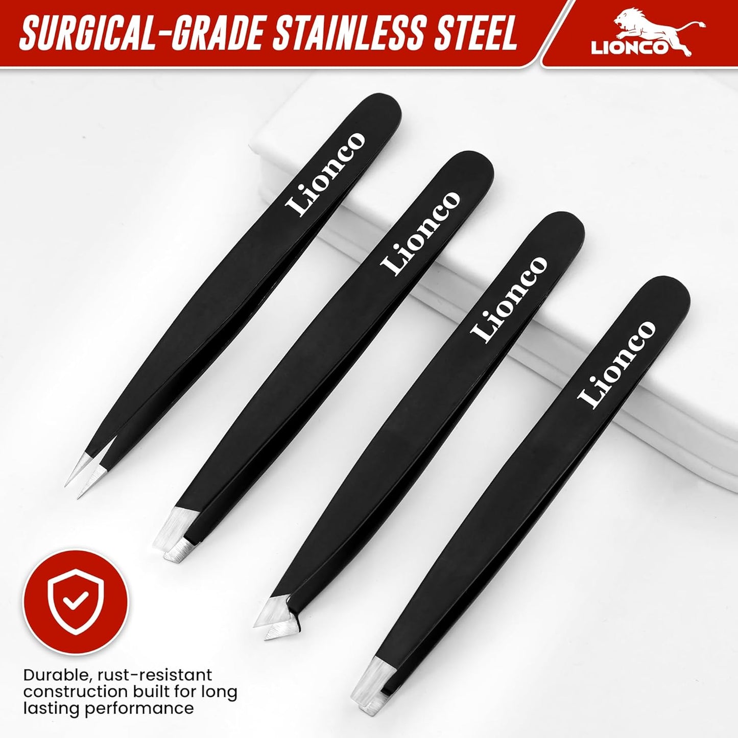 Professional 4PCS Tweezer Set - Stainless Steel Eyebrow & Facial Hair Removal Kit | Precision Grooming Tools for Men & Women (Black)